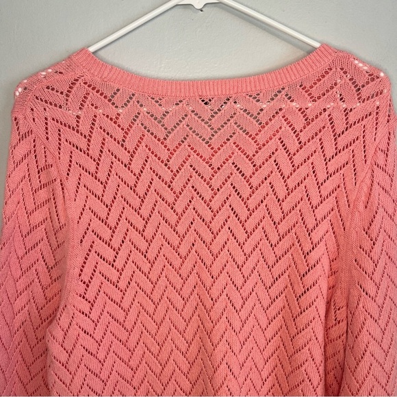 Talbots Womens PINK Open-Knit Chevron Pullover Linen Blend Sweater Sz L 3/4 Slee - Picture 10 of 11